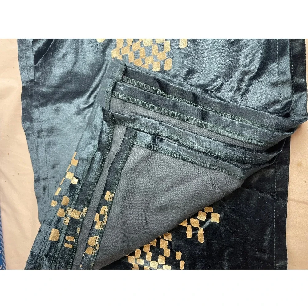Set of 10 Teal Blue Velvet Gold Foil Geometric Placemat Decorative Textile 17x12